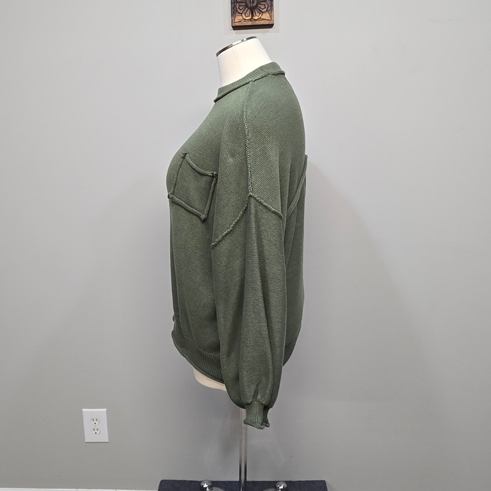 Olive Green Oversized Sweater Womens Plus Size 1XL Cotton Rolled Seams Lagenlook - Picture 2 of 9